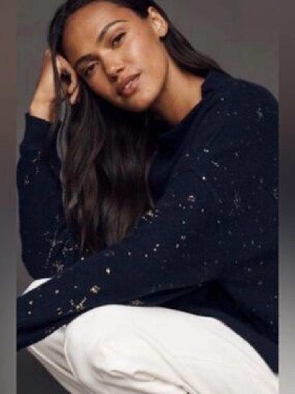 NWT new medium anthropologie Pilcro alani cashmere Sweater navy blue gold speck